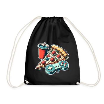 Pizza Gaming Gamer - Turnbeutel - Schwarz - Vorne