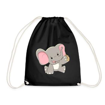 Elephant Elephants Baby Children Zoo Zoo Animals Cookies - Drawstring Bag - black - Front