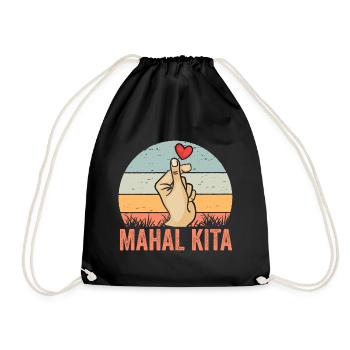 Mahal Kita Retro Pinoy Finger Heart For A Filipino - Drawstring Bag - black - Front