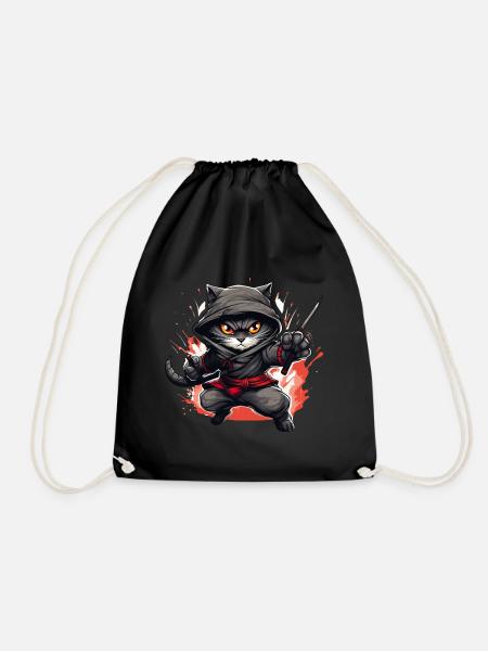 Japanische Katze Samurai Style für Katzen Fans - Turnbeutel - Schwarz
