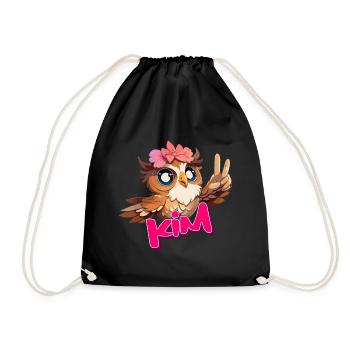 KIM - Beau nom de fille avec hibou mignon - Sac de sport léger - noir - Devant