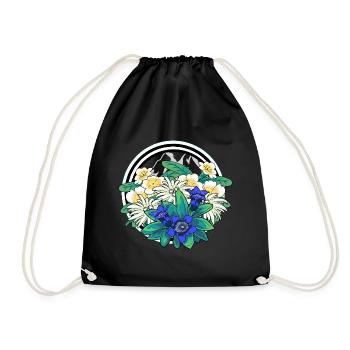 Flora Wild Flowers Gentian Edelweiss Alps Alm Berg - Drawstring Bag - black - Front