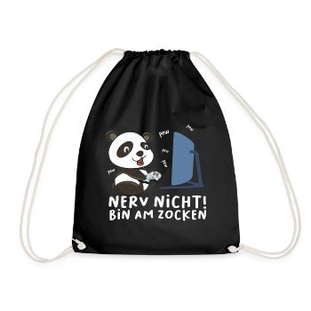 Bin am Zocken Gaming Panda - Turnbeutel - Schwarz - Vorne