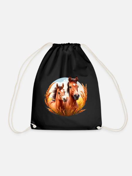 Pferdeshirt Pferd Reiten Fohlen Sommer Mädchen - Turnbeutel - Schwarz