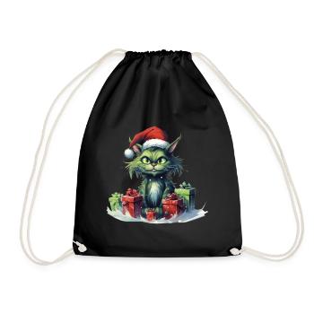 Katze Weihnachten Weihnachtselfe Geschenke Mütze - Turnbeutel - Schwarz - Vorne