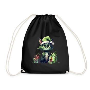 Katze Weihnachten Weihnachtselfe Geschenke Mütze - Turnbeutel - Schwarz - Vorne