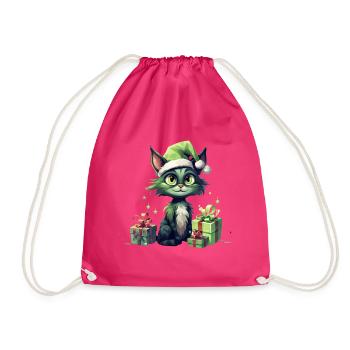 Katze Weihnachten Weihnachtselfe Geschenke Mütze - Turnbeutel - Fuchsia - Vorne