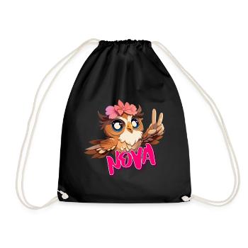 NOVA - Beautiful Girl Name with Cute OWL - Drawstring Bag - black - Front