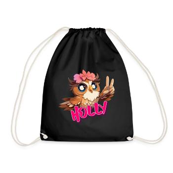 HOLLY - Schöner Mädchen Name mit süßer EULE - Turnbeutel - Schwarz - Vorne