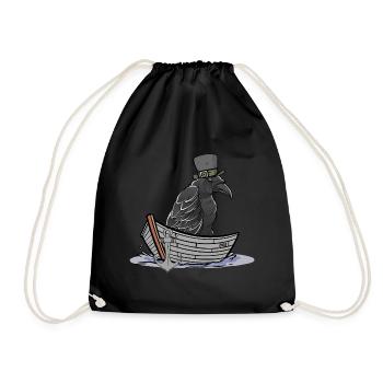 Crow Raven Ferryman Ravens Crows Boat Boats - Drawstring Bag - black - Front