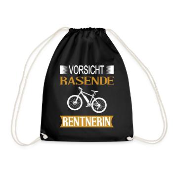 Rentnerin E-Bike Radfahrerin - Turnbeutel - Schwarz - Vorne