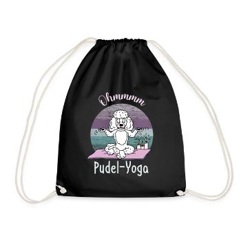 Pudelmotiv, Ohmmmm - weißer Pudel praktiziert Yoga - Turnbeutel - Schwarz - Vorne