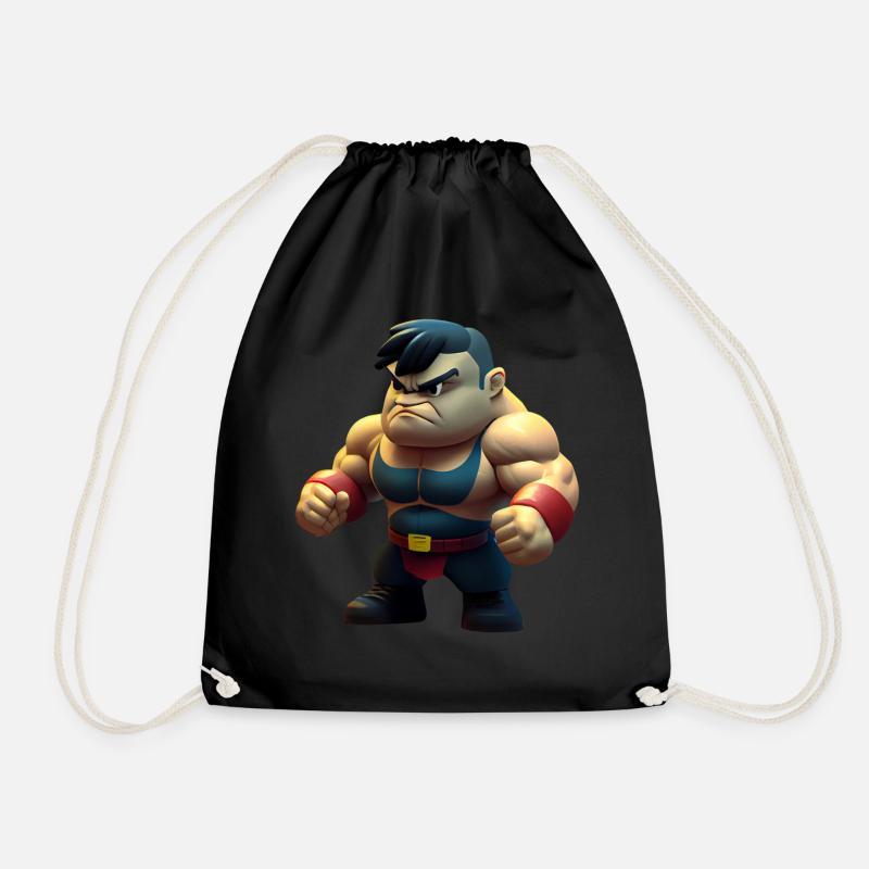 little muscular fighter - Drawstring Bag - black