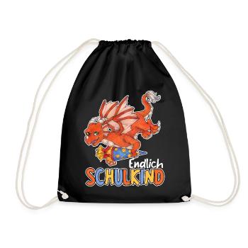 Endlich Schule, Niedlicher Drache Geschenk Schule - Turnbeutel - Schwarz - Vorne
