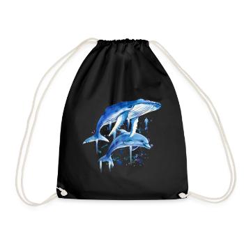 Blue Whale Dolphin Diver Whales Bottlenose Dolphin Dolphin - Drawstring Bag - black - Front