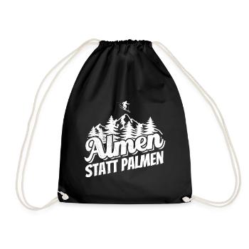 Almen statt Palmen Ski, Apres Ski, Wintersport - Turnbeutel - Schwarz - Vorne