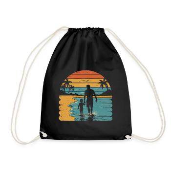 Father and son holiday beach retro vintage - Drawstring Bag - black - Front