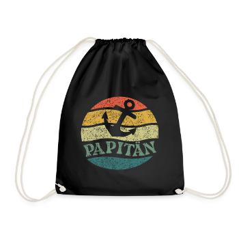 Dad Pun Captain Father's Day Papitän - Drawstring Bag - black - Front