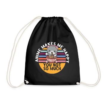 Cat Kawaii Anime Saying Gift - Drawstring Bag - black - Front