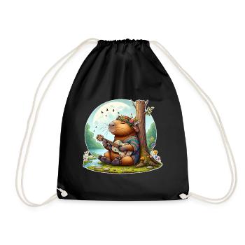 Capybara Guitar Hippie Peace - Drawstring Bag - black - Front
