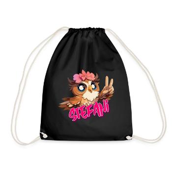 STEFANI - Beautiful girl name with cute OWL - Drawstring Bag - black - Front