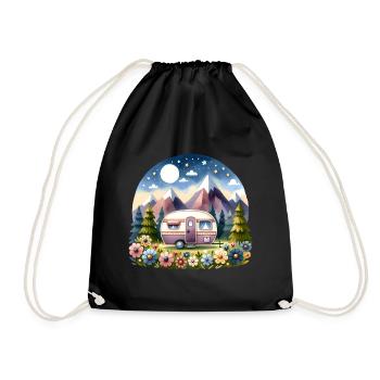 Camping Camper Caravan - Drawstring Bag - black - Front