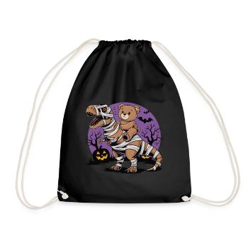 Teddy bear riding a dinosaur on Halloween - Drawstring Bag - black - Front
