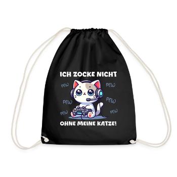 Ich Zocke Nicht Ohne Meine Katze Gamer Pew Pew - Turnbeutel - Schwarz - Vorne