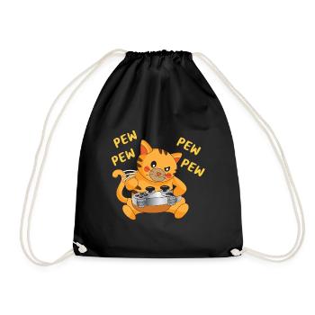 lustige Katze | pew pew | spielende Katze | gaming - Turnbeutel - Schwarz - Vorne
