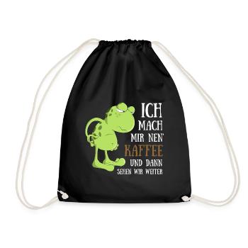 Frosch Kaffee trinken Morgenmuffel Spätaufsteher - Turnbeutel - Schwarz - Vorne