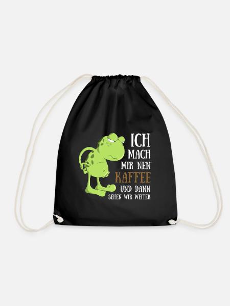 Frosch Kaffee trinken Morgenmuffel Spätaufsteher - Turnbeutel - Schwarz
