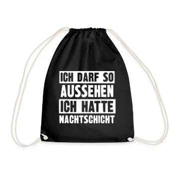 Nachtschicht, Schichtdienst, Nachtdienst, Funshirt - Turnbeutel - Schwarz - Vorne