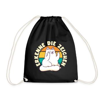 Erkenne die Zeichen, Katze, Mittelfinger, Stinke - Turnbeutel - Schwarz - Vorne