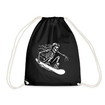 Skeleton Riding Snowboard in Snow Snowboarder Fun - Drawstring Bag - black - Front