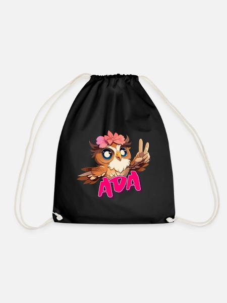 ADA - Beautiful Girl Name with Cute OWL - Drawstring Bag - black