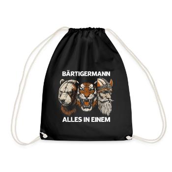Bärtigermann Bär Tiger Wikinger Starker Mann Bart - Turnbeutel - Schwarz - Vorne