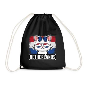 Niederlande Katze Fußball Katzenliebhaber - Turnbeutel - Schwarz - Vorne