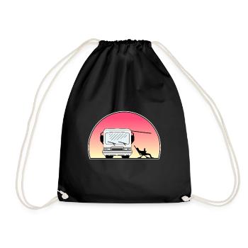 Klassisches Wohnmobil am Sonnenuntergang - Inhaber, der heraus sitzt - Turnbeutel - Schwarz - Vorne