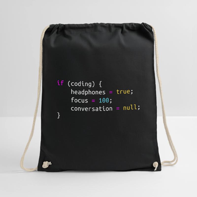 Funny gift for Programmer Headphones while Coding Drawstring Bag