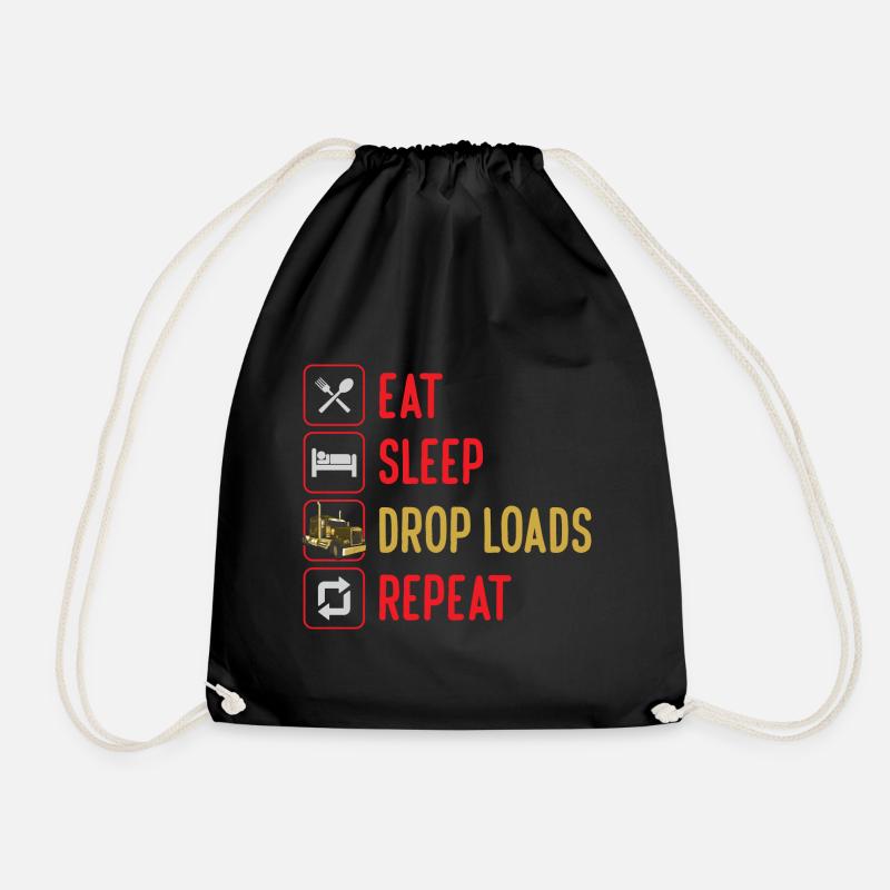 Eat Sleep Drop Loads Repeat Funny Trucker Truck - Drawstring Bag - black