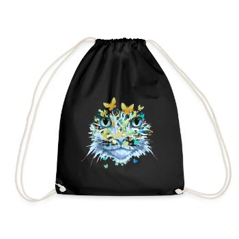 Cat Cat Face Cats Kitten Flowers Insect - Drawstring Bag - black - Front