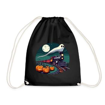 Halloween Ghost Locomotive Railway Pumpkin Funny - Drawstring Bag - black - Front