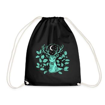 Hirsch im Wald mit Mond und Sternen by Nikki-Luka - Turnbeutel - Schwarz - Vorne