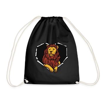 Lion Crack Torn Hole Heart Lion Face - Drawstring Bag - black - Front
