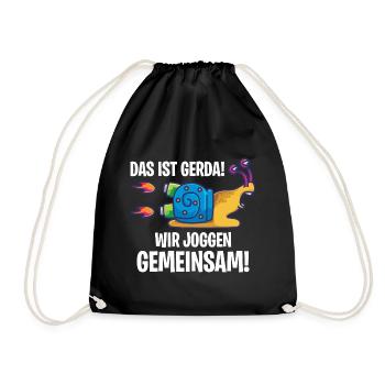 Das ist Gerda Wir joggen gemeinsam, Laufen, Rennen - Turnbeutel - Schwarz - Vorne