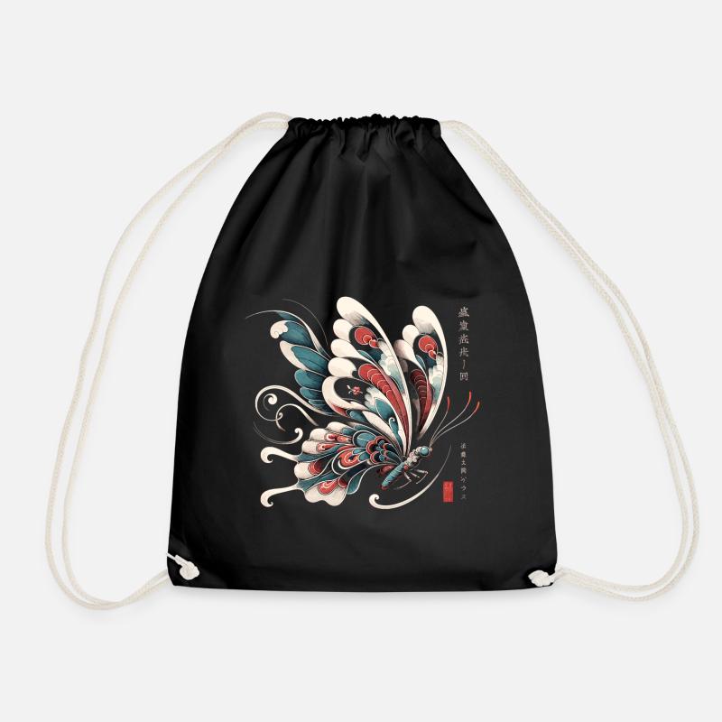 Cherry Blossom Butterfly: Japanese Aesthetic - Drawstring Bag - black