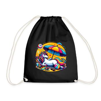 Strandspaß von Unicorn Strand Strandurlaub - Turnbeutel - Schwarz - Vorne