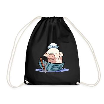 Sailor, Boat, Captain, Sailor, Piggy, Piglet - Drawstring Bag - black - Front