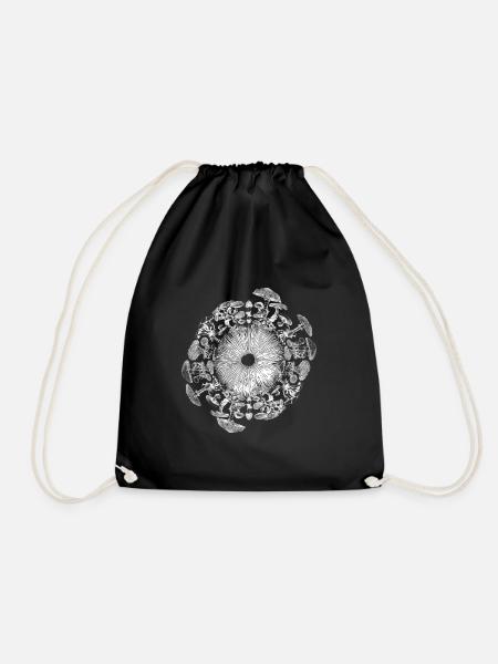 Mushroom Iris Mycology Spore Print - Drawstring Bag - black