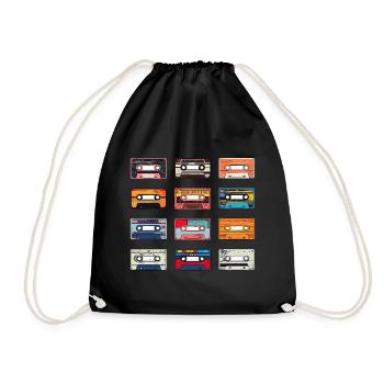 Musik, Kasette, Retro Design, Geschenk, 80er, 90er - Turnbeutel - Schwarz - Vorne
